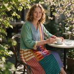 Hayley spring dress three quarter view at an outdoor cafe