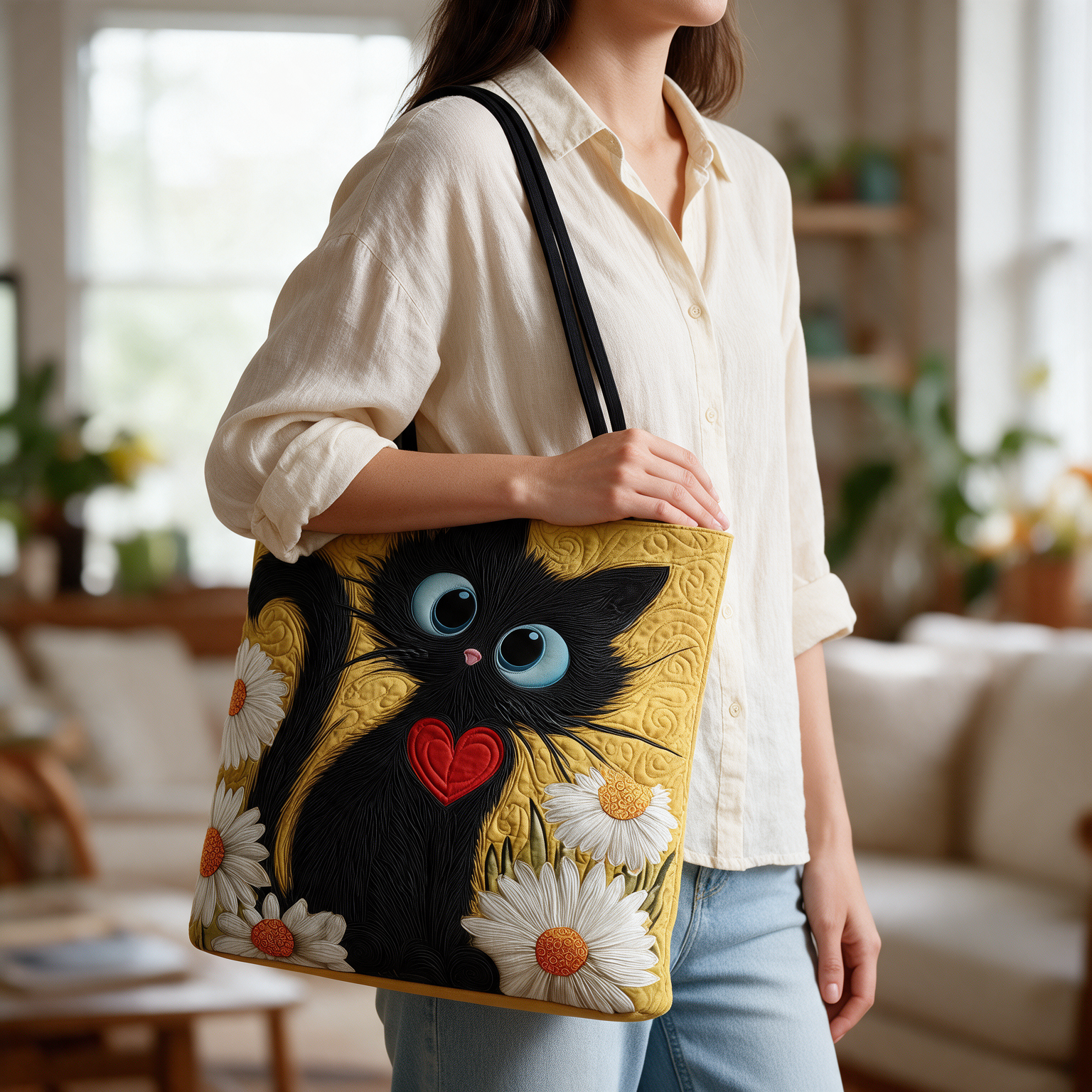 Kim quilted tote bag worn on the shoulder