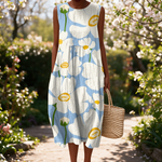 Penny spring dress in a sunlit garden