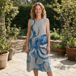 Leonie spring dress front view on garden terrace