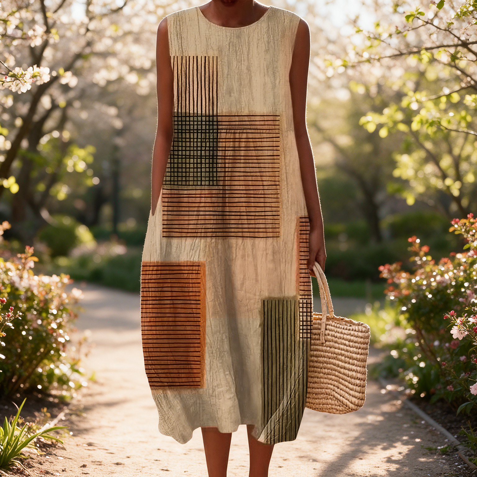 Geraldine spring dress in a sunlit garden