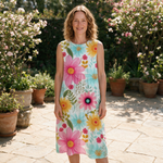 Felicity spring dress front view on garden terrace