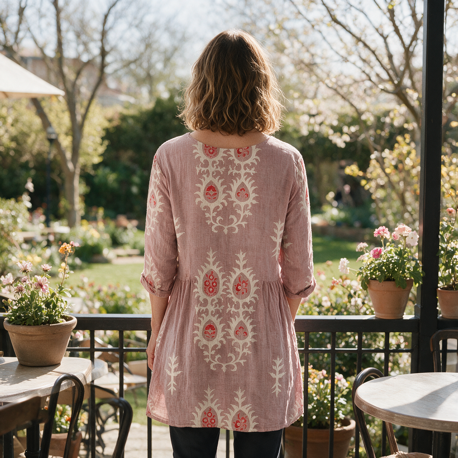 Everly Long Blouse - Pink - back