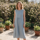 Marlene spring dress front view on garden terrace