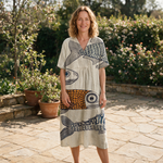 Margie spring dress front view on garden terrace
