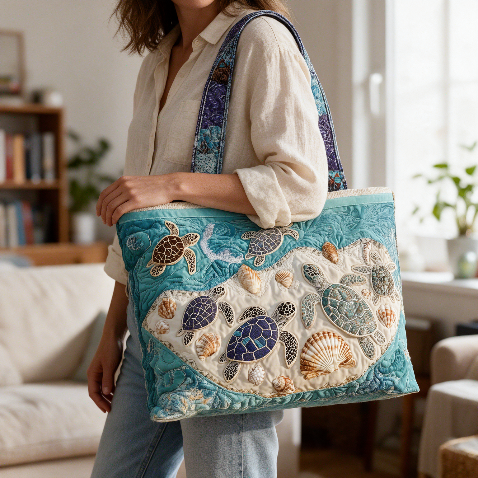 Sonya quilted tote bag worn on the shoulder
