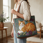 Olive quilted tote bag worn on the shoulder