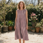 Georgie spring dress front view on garden terrace