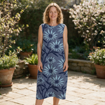 Yvonne spring dress front view on garden terrace
