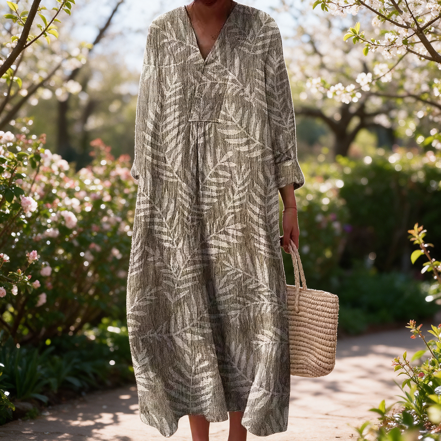 Lucy spring dress in a sunlit garden