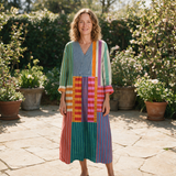 Hayley spring dress front view on garden terrace