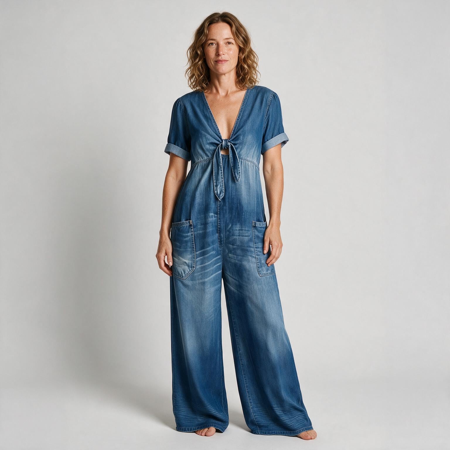 Matilda Short Sleeve V-Neck Jumpsuit - front view