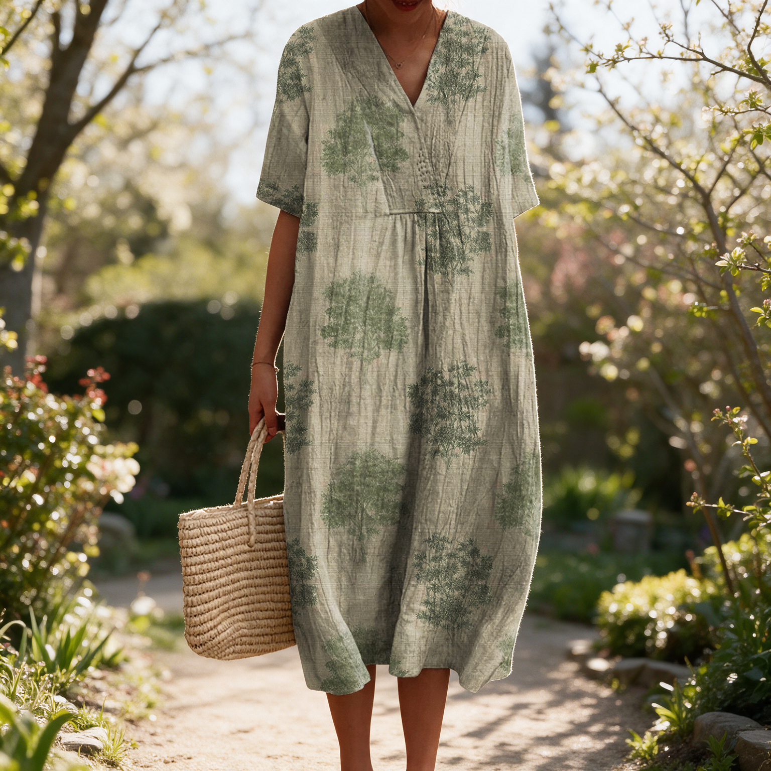 Luise spring dress in a sunlit garden