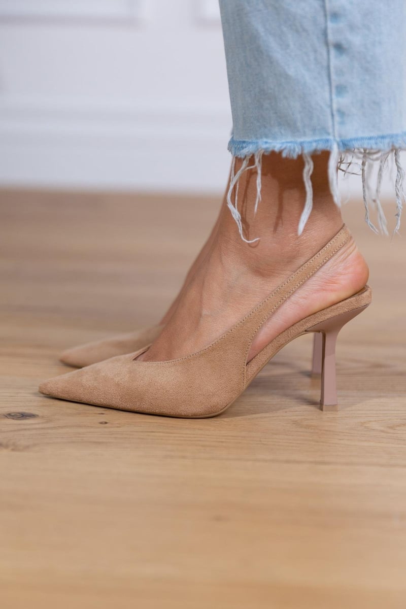 Isla - Nude Slingback Pumps with Slim Heel