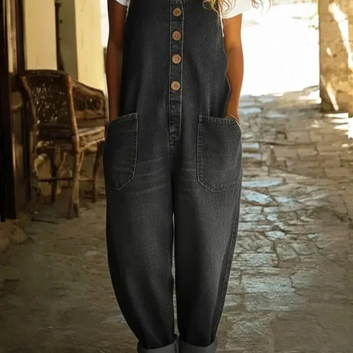 Isla - Vintage Washed Denim Cotton Jumpsuit