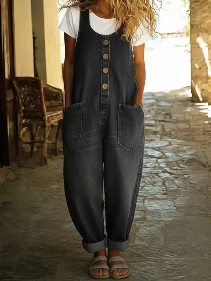Isla - Vintage Washed Denim Cotton Jumpsuit
