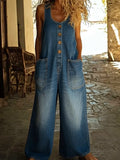 Isla - Vintage Washed Denim Cotton Jumpsuit