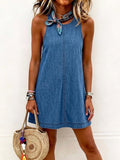 Nancy - Sleeveless Backless Denim Mini Dress