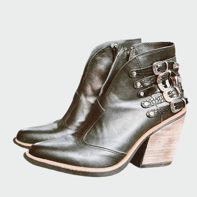 Renee - Retro Faux Leather Ankle Boots